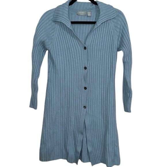 Old Navy Collection Light Blue Ribbed Button-Down Cardigan Sweater Dress M - Picture 1 of 5